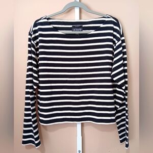 J. Crew Women's (Size S) Black & White Stripe Knit Cropped Fit Tee (NWT)